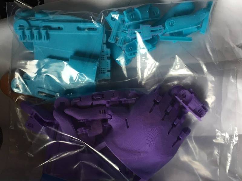 Finished parts for 3D printed e-NABLE hands, ready to ship for assembly