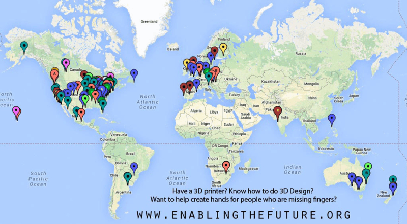 Map of e-NABLE Volunteers